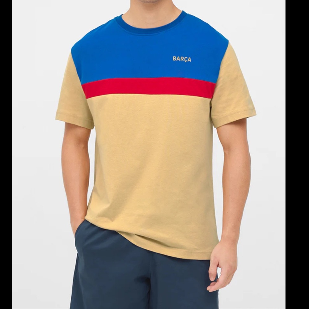 NWT Barca Mens Blue and Tan Color-Block Short Sleeve Tee shirt. Size XL.
